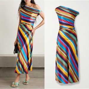 STAUD Phara Silk Midi Dress in stripe